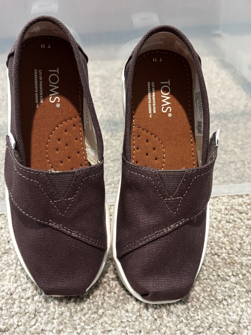 TOMS Ash Canvas Slip-On Sneakers in Dark Brown and White